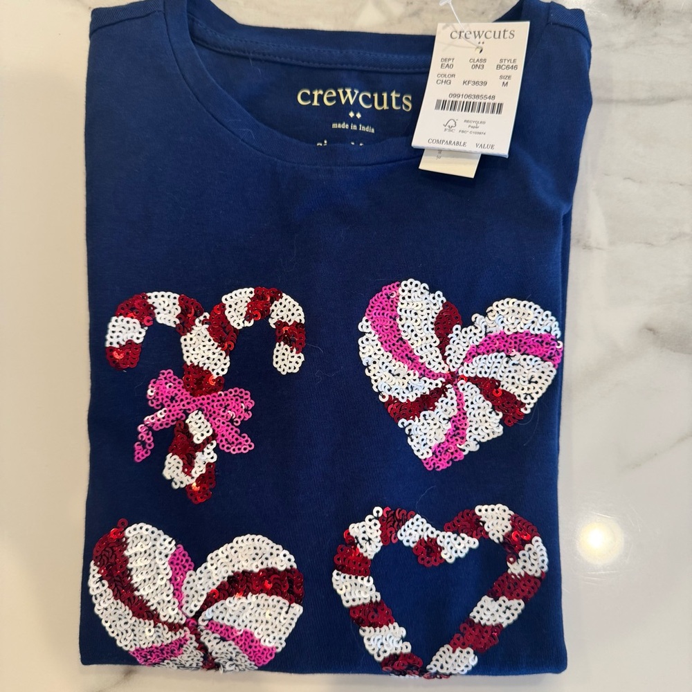Crewcuts Navy Sequin Candy Heart Kids Shirt
